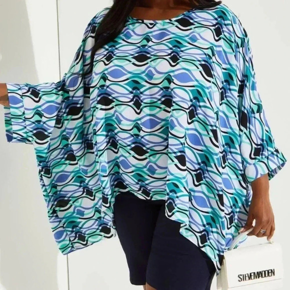 Ashley Stewart, lightweight tunic top, modern colorful bohemian hippie Plus size - Picture 2 of 12